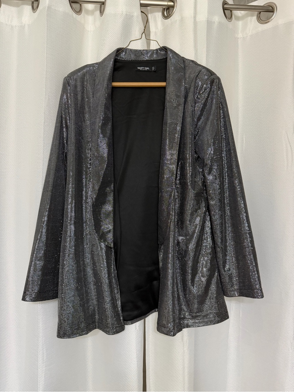 Nasty Gal Silver Shimmer Open-Front Blazer